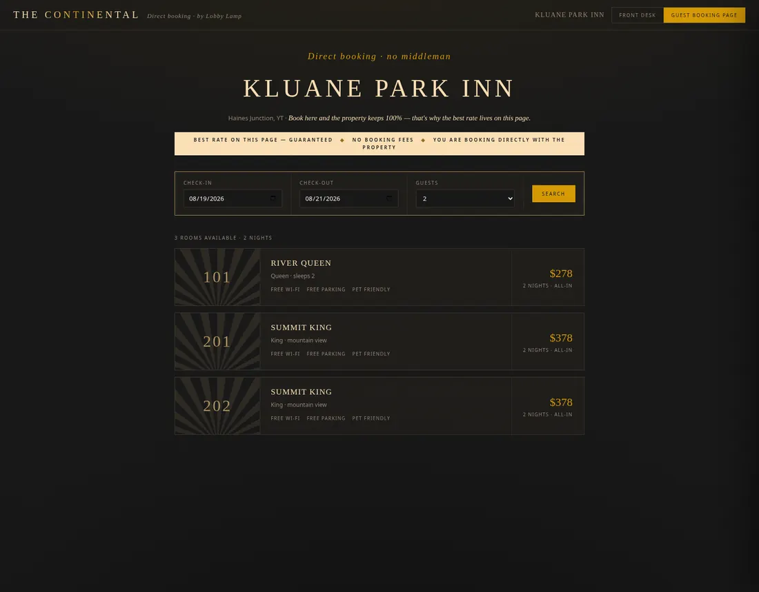 The Continental booking page — the system your guests would use